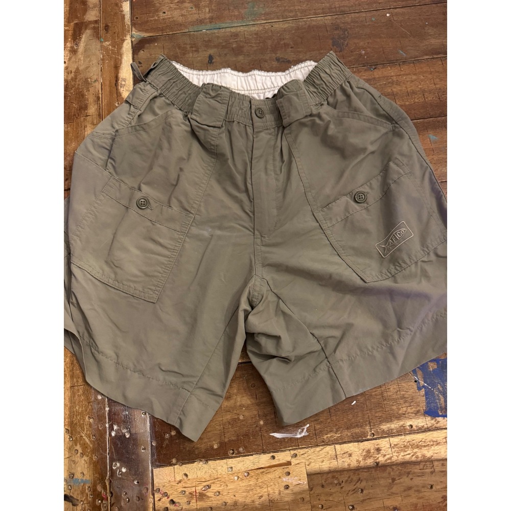 AFTCO M01 Original Fishing Shorts Mens 32 Green Khaki Nylon Utility Cargo
